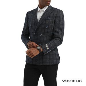 Navy Windowpane Double Breasted Peak Lapel Stacy Adams Men's Jacket